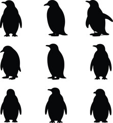 Naklejka premium A collection of various penguin silhouettes arranged in a grid pattern