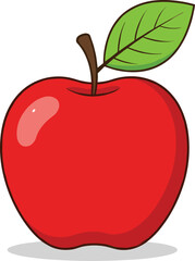 Red apple fruit vector illustration with leaf, fresh healthy food icon for organic nutrition and farm design