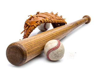 Wooden baseball bat white isolated generative AI
