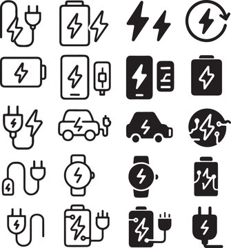 Isolated Recharge Service Icon Set, Recharge Service Icons Collection, Digital Payment Symbols, Balance Topup Icons, Black Vector Service Icons, Minimal UI Payment Icons