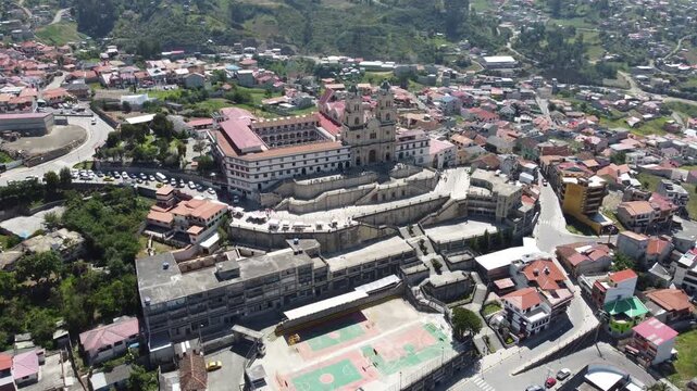Aerial View of San Francisco Church in Azogues, Canar, Ecuador