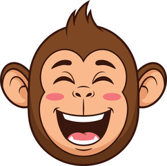 Happy laughing monkey face vector illustration, cute cartoon animal head icon for children branding and fun designs