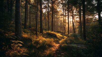 Fototapeta premium photography of the forest in golden hour, cinematic scene 
