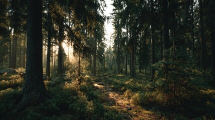 Fototapeta premium photography of the forest in golden hour, cinematic scene 