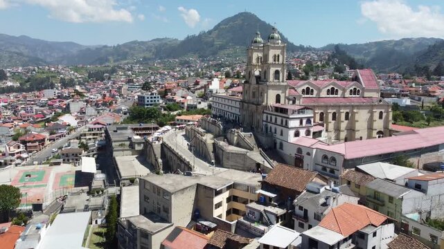 Aerial View of San Francisco Neighborhood in Azogues, Canar, Ecuador