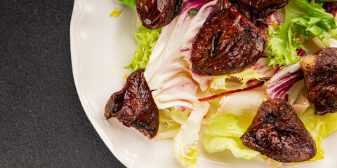 Salad heart turkey roasted giblets poultry meat tasty snack fresh delicious gourmet food table setting rustic food top view copy space