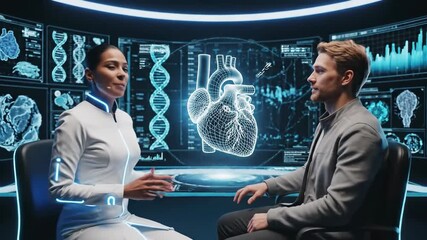 Futuristic Medical Consultation with Virtual Heart Analysis and Data Visualization - Powered by Adobe