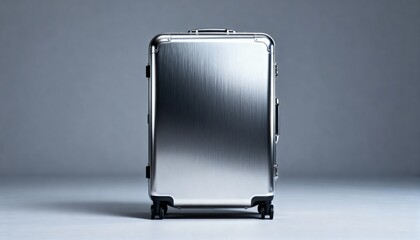 Minimalist metallic rolling suitcase, luxury travel and business concept