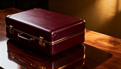 Vintage Burgundy Leather Suitcase with Brass Locks