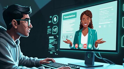 Futuristic Virtual Conference with AI Interaction and Digital Communication - Powered by Adobe