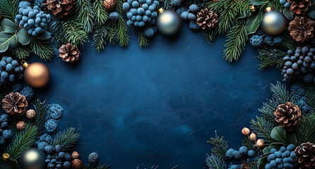 Elegant Christmas Background in Blue with Shiny Ornaments and Soft Bokeh &mdash; Website Header, Digital Invitation
