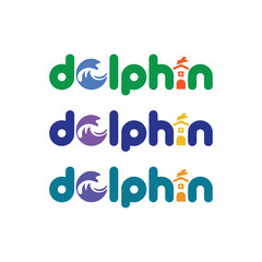 Dolphin Home Logo Variations with Wave and House Elements