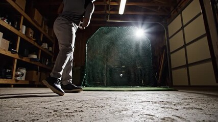 Indoor golf practice session perfecting swing at home, focus and precision, golfing skills training, dedication to improvement, sports lifestyle