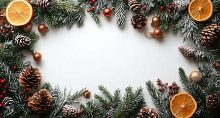 Minimalist Festive Background in White with Red Berries and Ornaments &mdash; Promotional Banner, Social Media, Website Header