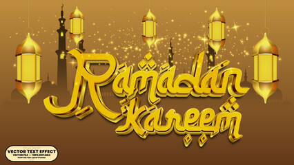 Ramadan kareem luxury golden 3d editable typography for invitation, poster, and religious event design. 