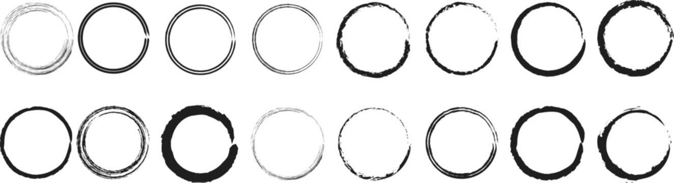 Set of black and white grunge circle, Black Hand drawn marker red circles round set. Paint brush stamp collection