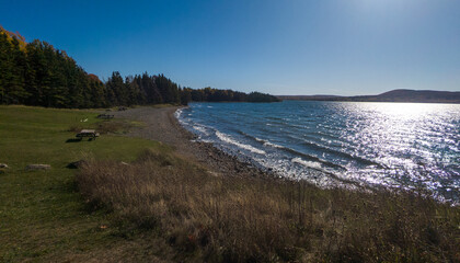 Autumn Beach and Hillside at Groves Point,Cape Breton, Nova Scotia