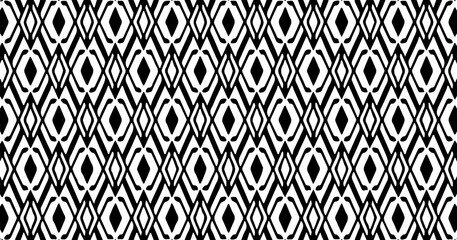 Seamless black and white abstract pattern with elongated geometric motifs, ideal for modern backgrounds, textiles, wallpapers, and graphic design uses.