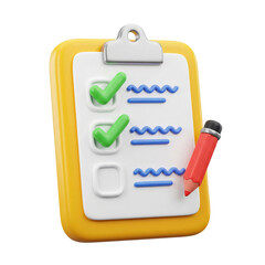 Plastic 3d Clipboard with checklist, To do list 3d icon.