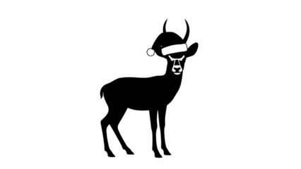 White outline of a deer with horns and blindfold isolated on a transparent background