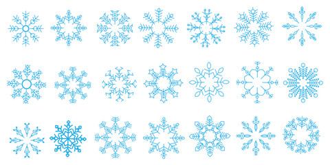 Snow Icons. Snowflakes Vector Icons. Winter Icons. Snow or Snowflake symbol. Snow. Set blue snowflake icons collection isolated