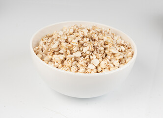 Puffed buckwheat isolated, crispy cereal breakfast, ancient healthy food