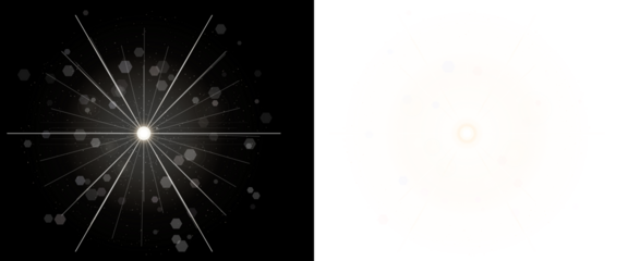 A bright white light with lines and particles on a black background isolated on transparent background