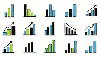 A diverse collection of hand-drawn bar charts and graphs visually represents business trends, financial data, and statistical analysis, ideal for modern presentations.