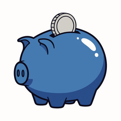 A cheerful blue piggy bank, with a silver coin being deposited, effectively symbolizes the vital importance of saving money, financial planning, and security.