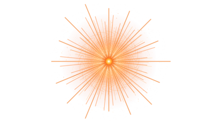 Vibrant orange starburst with radiating lines isolated on transparent background shining brightly