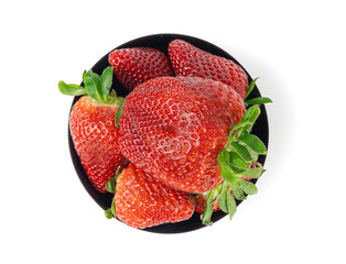 Fresh strawberry isolated, whole ripe straw berry, red juicy imperfect strawberri with green leaves