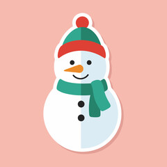 Adorable snowman sticker with a colorful hat and scarf for winter holidays