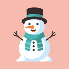 Cheerful smiling snowman dressed in a top hat and a striped scarf