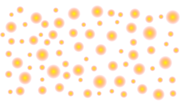 Vibrant yellow and orange dots scattered randomly isolated on transparent background with soft pink shadows - Powered by Adobe