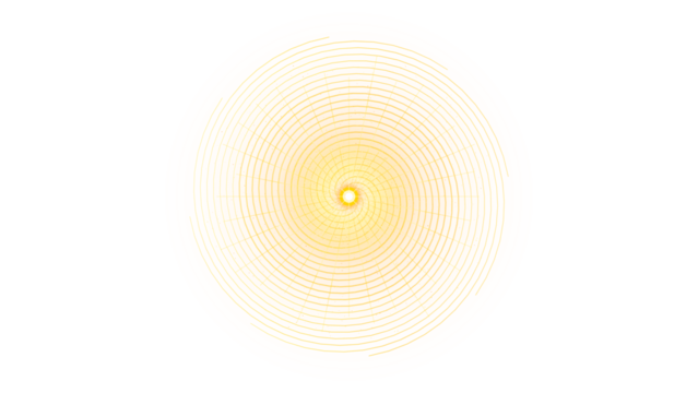 Yellow circular light pattern with lines on a transparent background creating a mesmerizing effect - Powered by Adobe