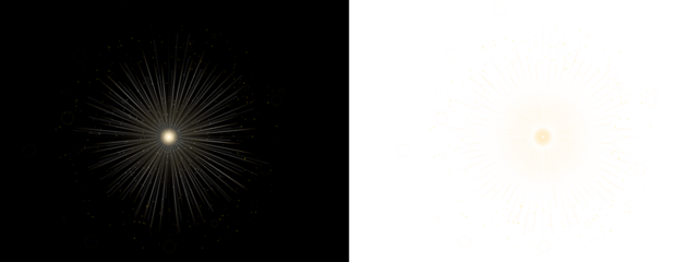 A bright light with sparks and particles on a black and transparent background