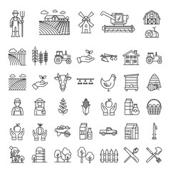 Fototapeta premium Comprehensive Set of Agriculture and Farming Line Icons for Rural Life and Harvest Concepts