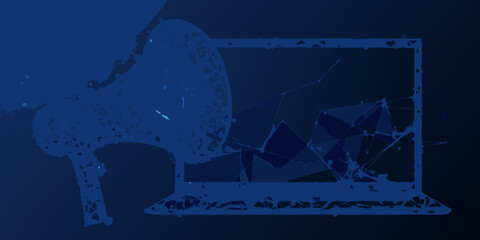 Abstract blue laptop screen with a broken or shattered effect design