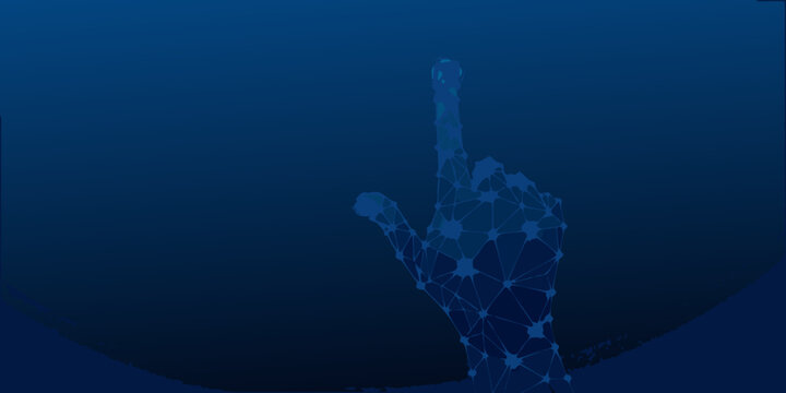 A digital hand pointing upwards formed from connected glowing blue nodes