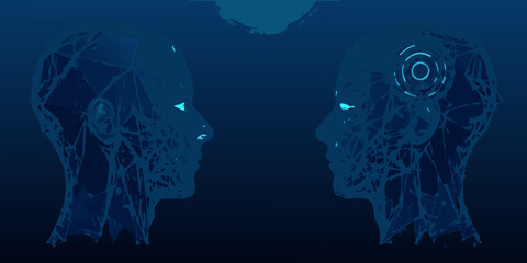 Digital human heads a futuristic concept of technology and artificial intelligence