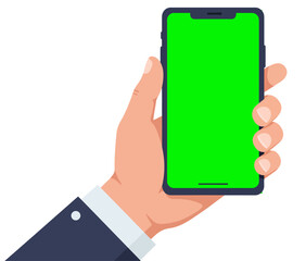Hand Holding Smartphone with Green Screen Mockup for App Development Web Design Marketing startup