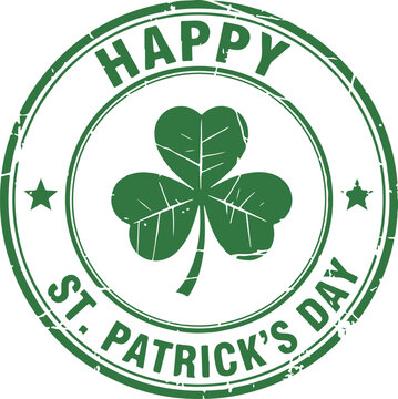 Happy st. patrick's day vintage distressed green stamp with shamrock and stars design