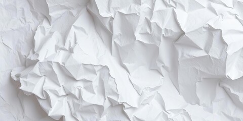 Fototapeta premium Close-up of crumpled white paper texture, showing creases and folds, distressed paper, abstract background