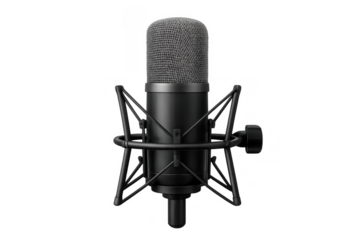 Studio condenser microphone for professional sound recording, broadcasting, and podcasting on a transparent background