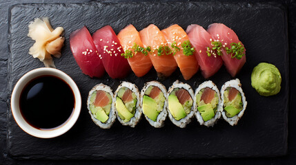 Fresh Sushi Platter - Gourmet Japanese Cuisine with Tuna and Salmon Rolls
