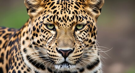 Fototapeta premium Intense Leopard Portrait - A Captivating Gaze into the Wild.