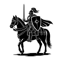Gallant Knight on Horseback with Sword and Shield.