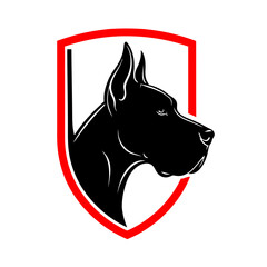 Great Dane Head Profile in Shield Vector Illustration.