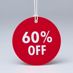 Red circular 60 OFF price tag discount promotion shopping retail