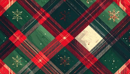 Festive Christmas Tartan Plaid Pattern with Snowflakes.